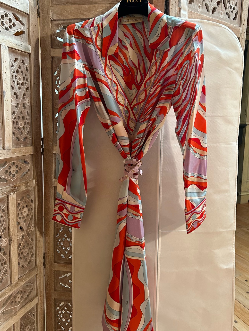 Emilio Pucci Red, Pink And Light Blue Swirl Dress.